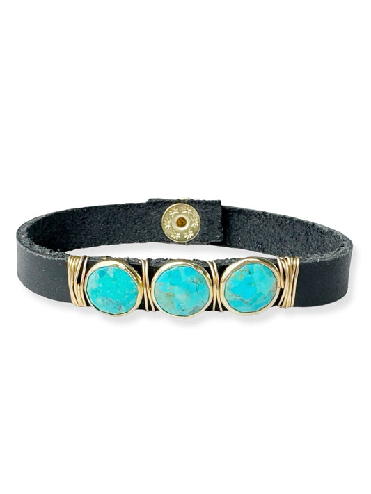 Gold Stone Triple Leather Bracelet
