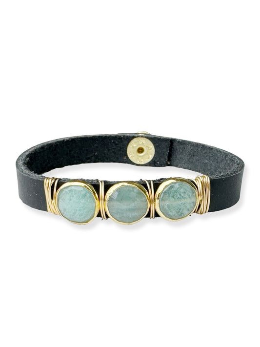 Gold Stone Triple Leather Bracelet