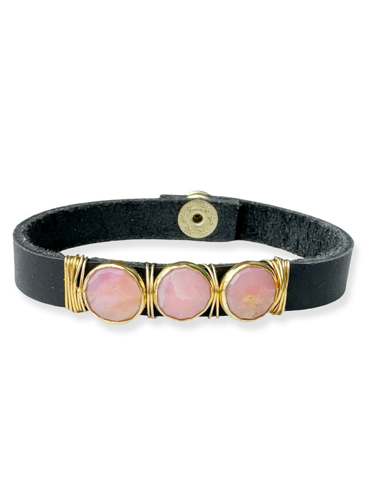 Gold Stone Triple Leather Bracelet