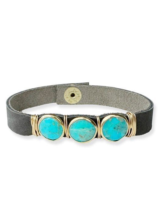Gold Stone Triple Leather Bracelet