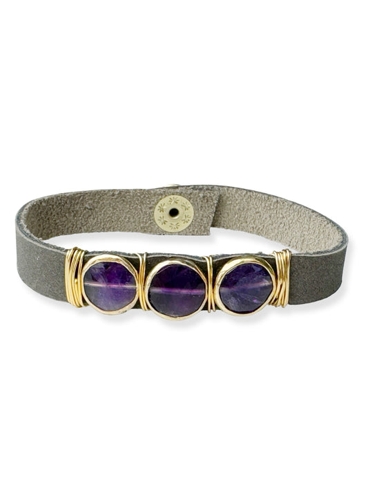 Gold Stone Triple Leather Bracelet