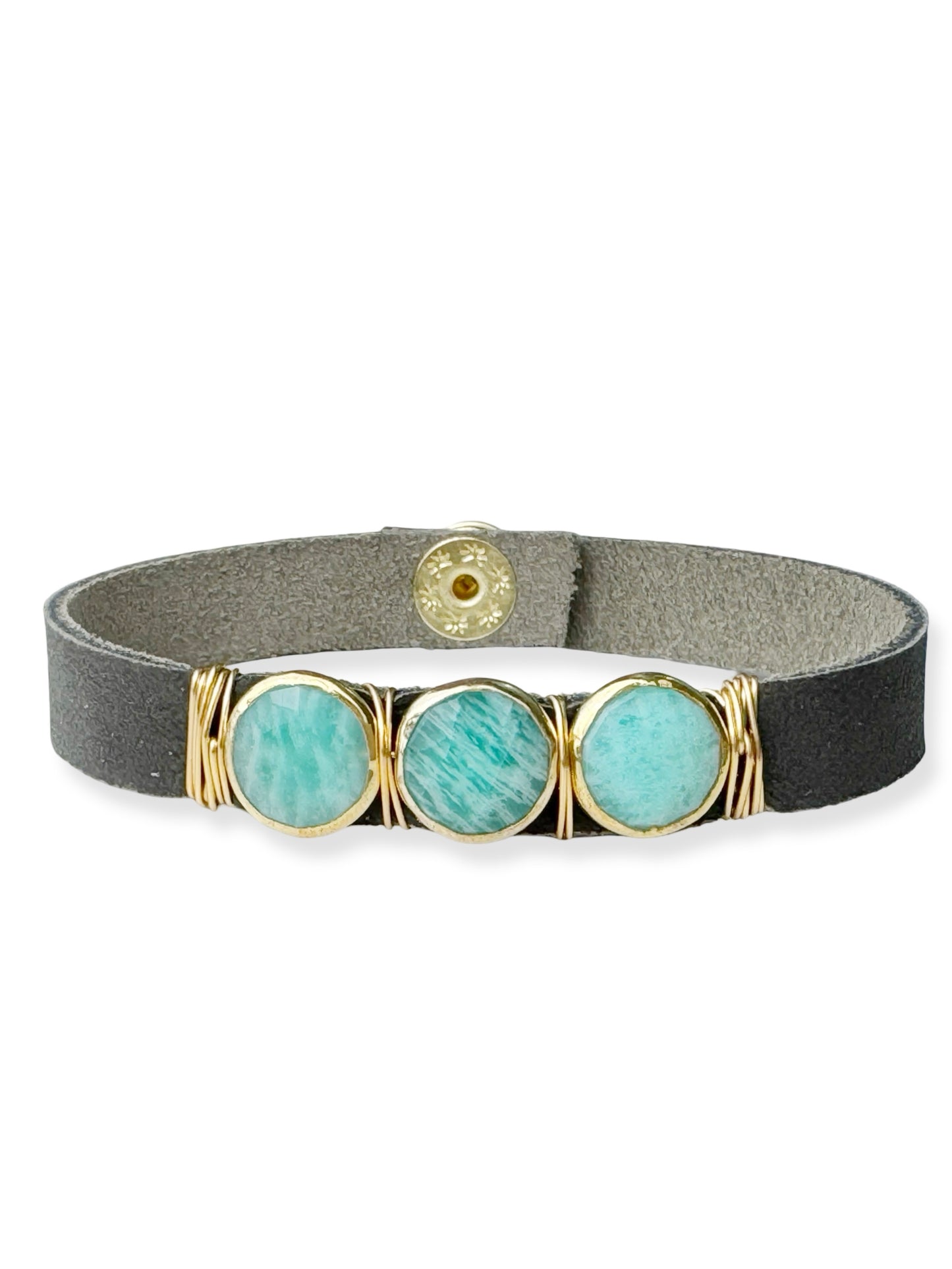 Gold Stone Triple Leather Bracelet