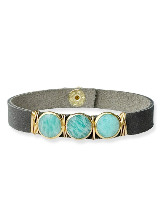 Gold Stone Triple Leather Bracelet