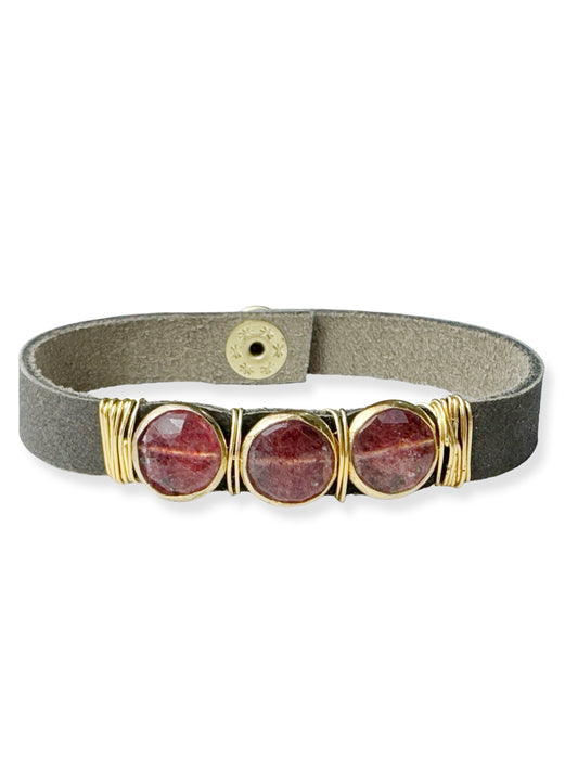 Gold Stone Triple Leather Bracelet