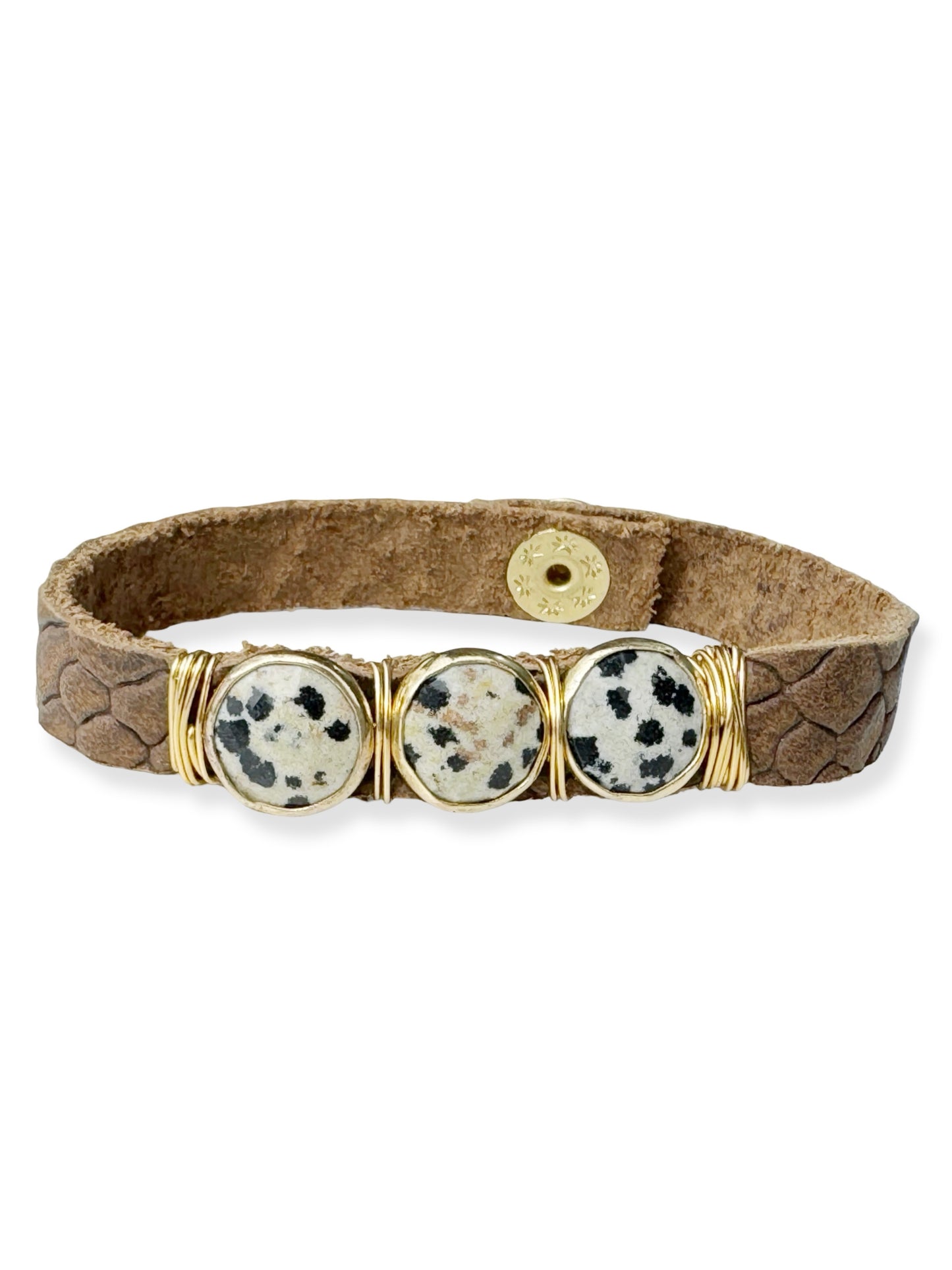 Gold Stone Triple Leather Bracelet