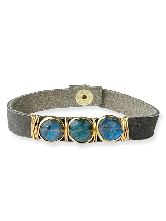 Gold Stone Triple Leather Bracelet