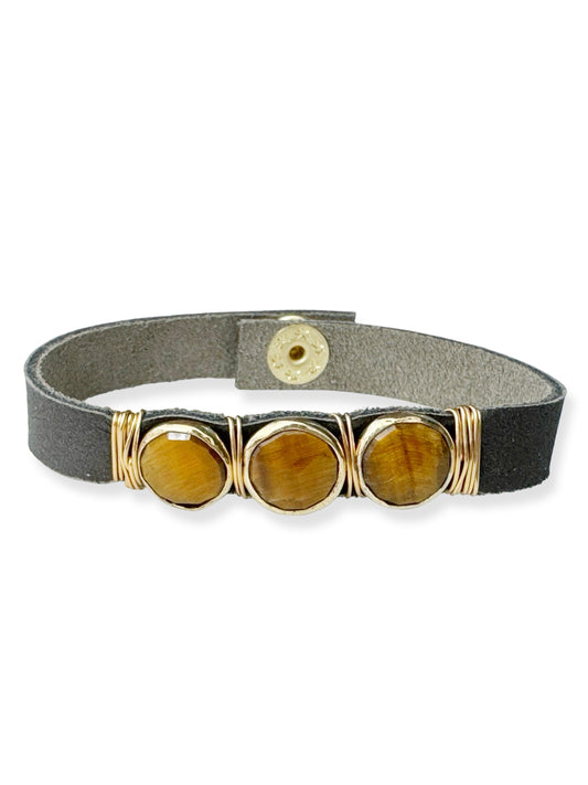 Gold Stone Triple Leather Bracelet