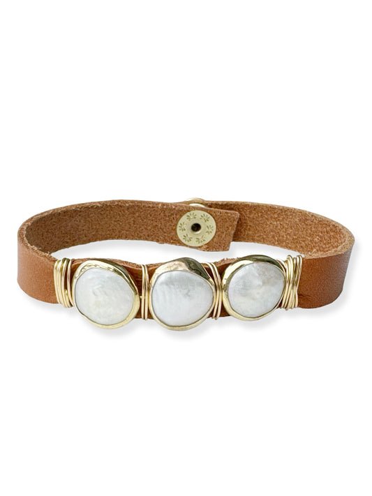 Gold Stone Triple Leather Bracelet