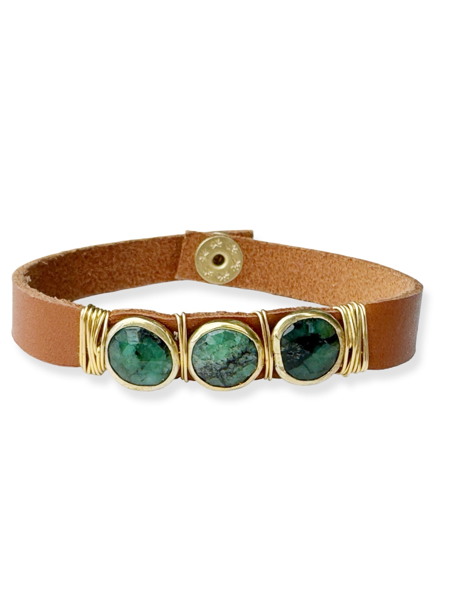 Gold Stone Triple Leather Bracelet