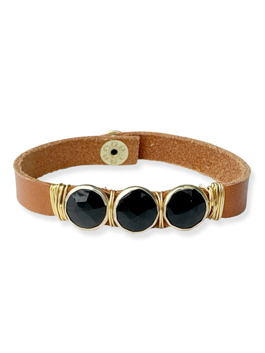 Gold Stone Triple Leather Bracelet