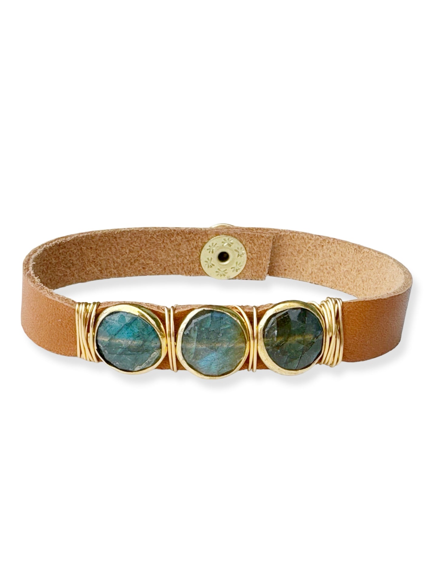 Gold Stone Triple Leather Bracelet