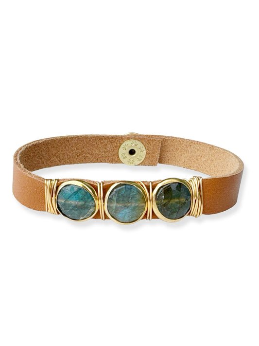 Gold Stone Triple Leather Bracelet