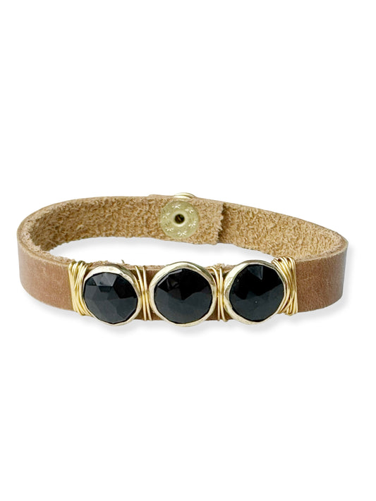 Gold Stone Triple Leather Bracelet