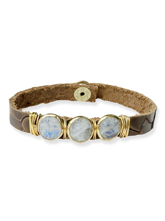 Gold Stone Triple Leather Bracelet