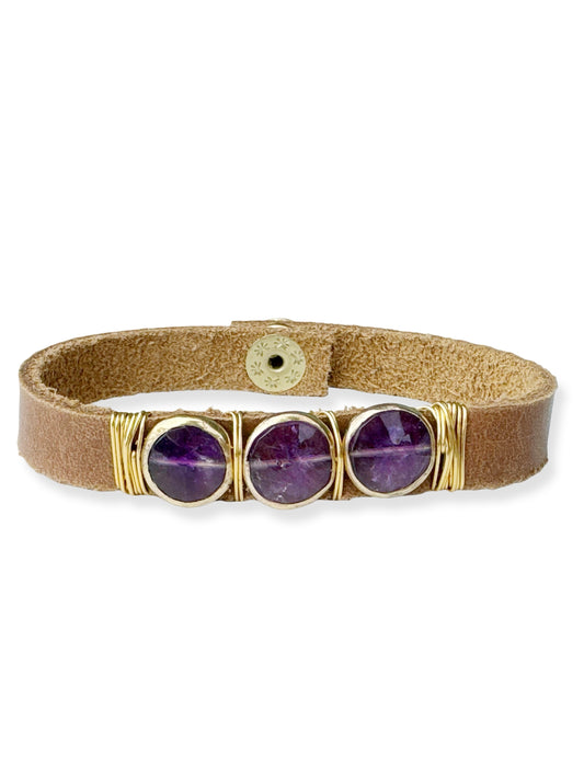 Gold Stone Triple Leather Bracelet