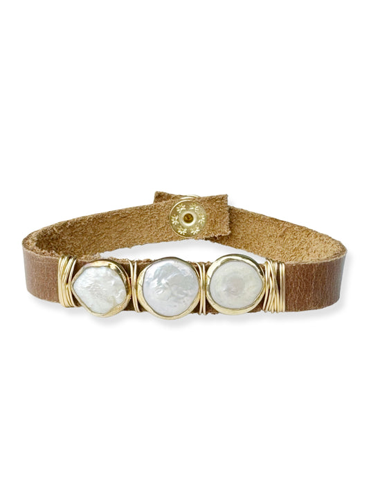 Gold Stone Triple Leather Bracelet