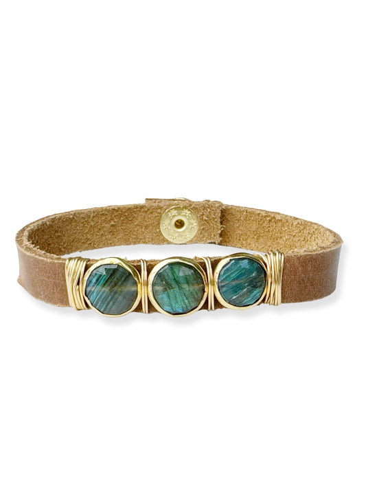 Gold Stone Triple Leather Bracelet