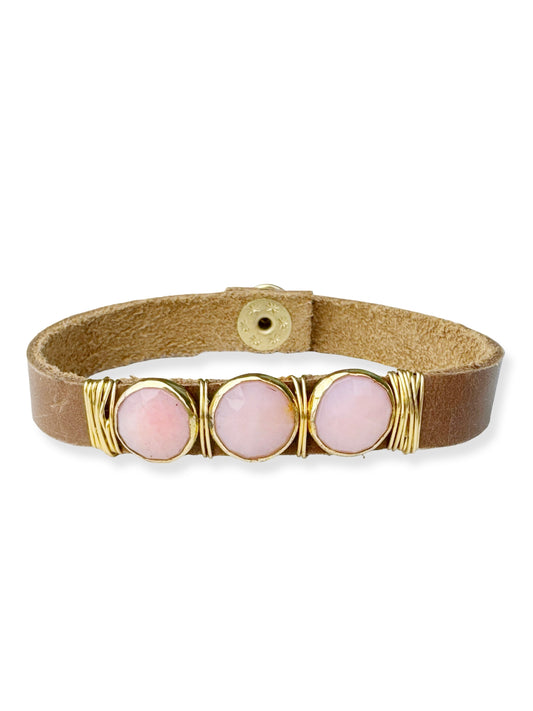Gold Stone Triple Leather Bracelet