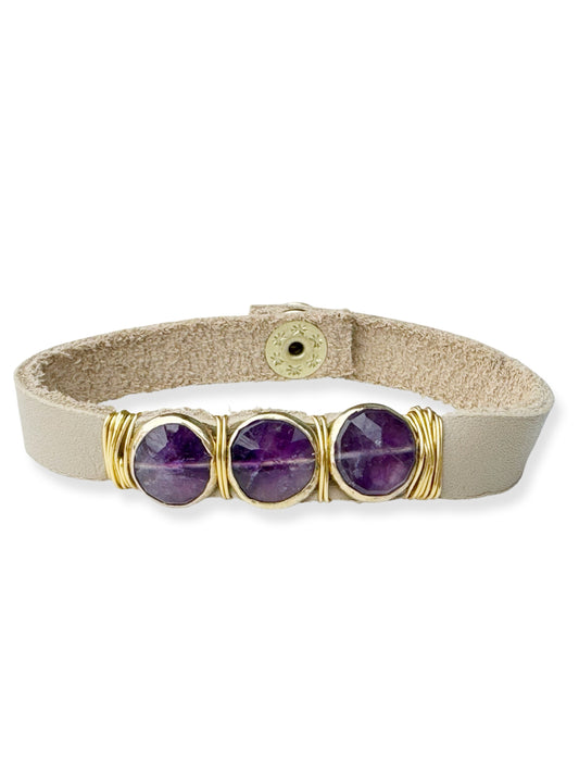 Gold Stone Triple Leather Bracelet