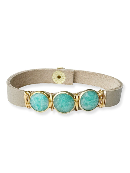 Gold Stone Triple Leather Bracelet