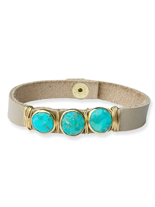 Gold Stone Triple Leather Bracelet