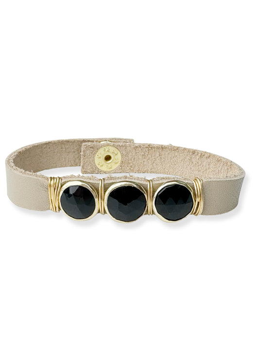 Gold Stone Triple Leather Bracelet