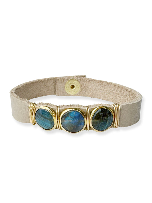 Gold Stone Triple Leather Bracelet