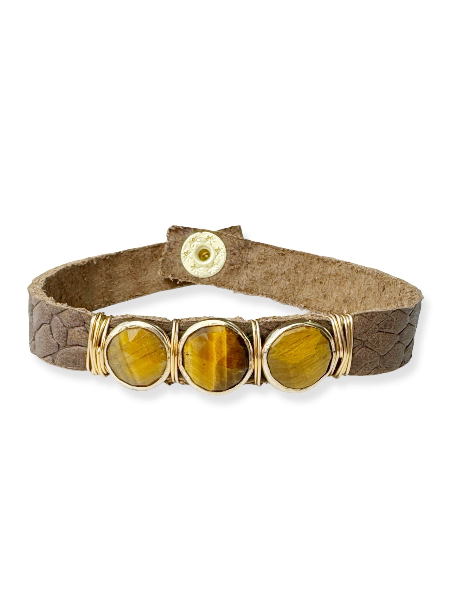Gold Stone Triple Leather Bracelet