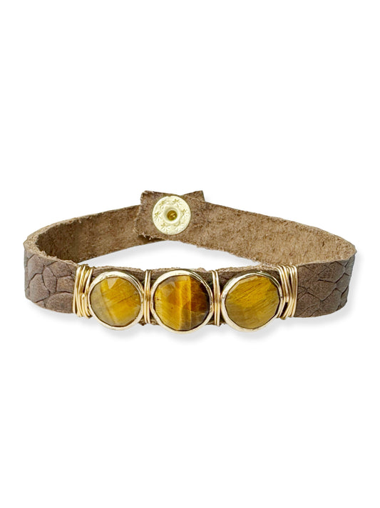 Gold Stone Triple Leather Bracelet