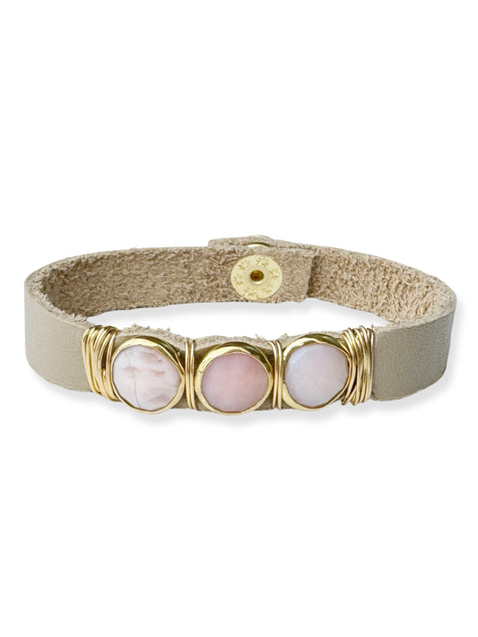 Gold Stone Triple Leather Bracelet