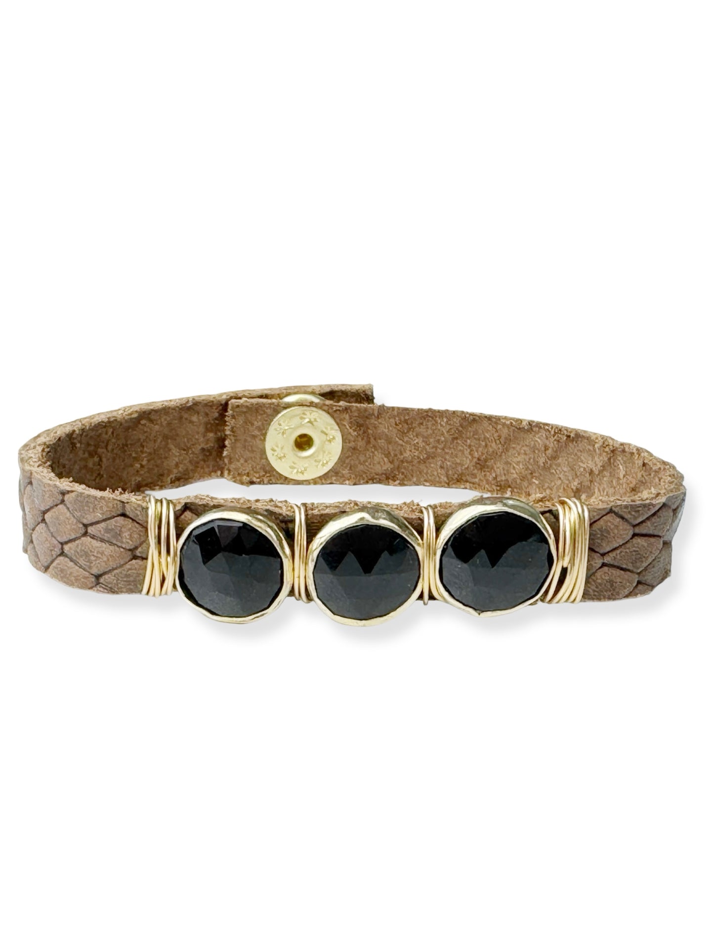 Gold Stone Triple Leather Bracelet