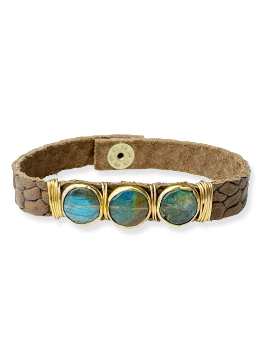 Gold Stone Triple Leather Bracelet