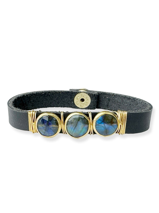 Gold Stone Triple Leather Bracelet