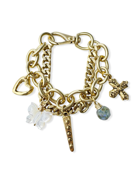 Chunky Brass Charm Bracelet