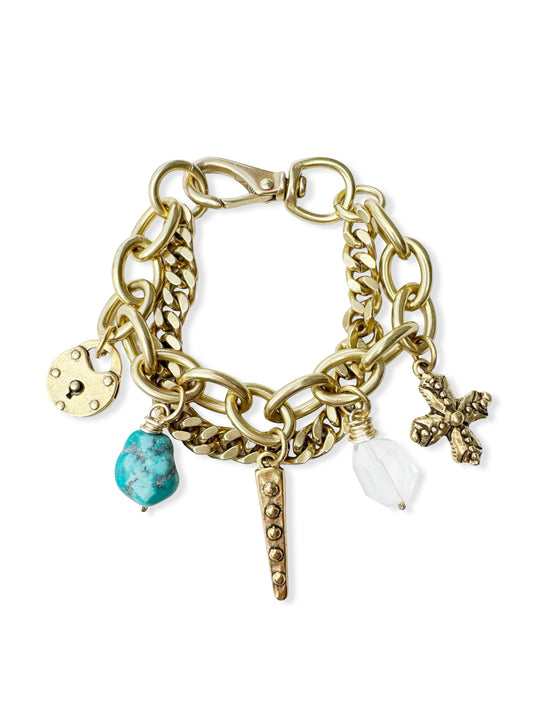Chunky Brass Charm Bracelet
