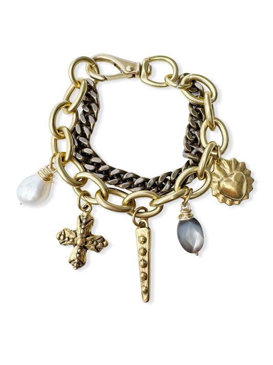 Chunky Brass Charm Bracelet
