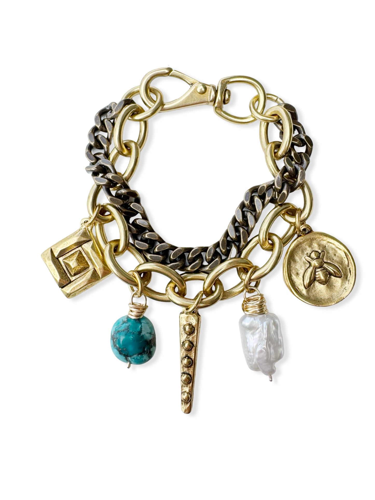 Chunky Brass Charm Bracelet