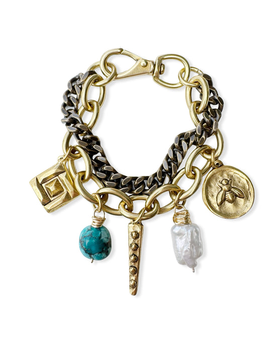 Chunky Brass Charm Bracelet