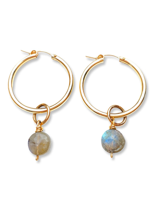 Large Hoop Earrings- Labradorite