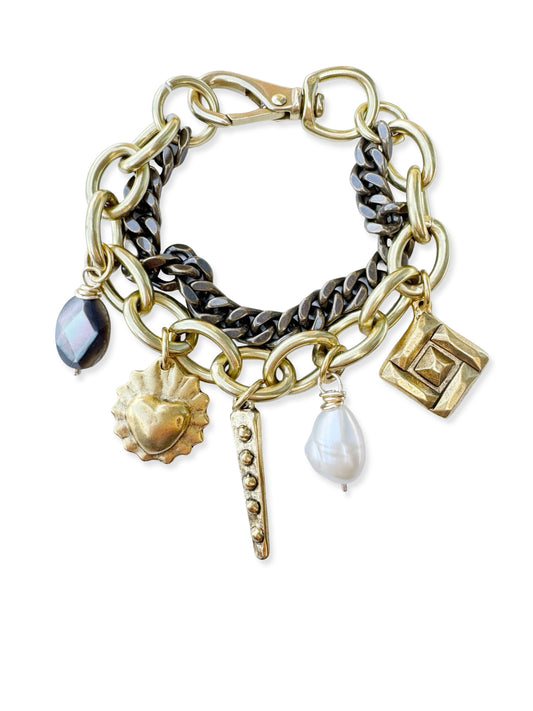 Chunky Brass Charm Bracelet
