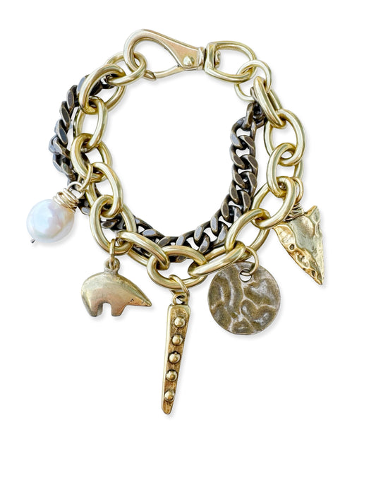 Chunky Brass Charm Bracelet