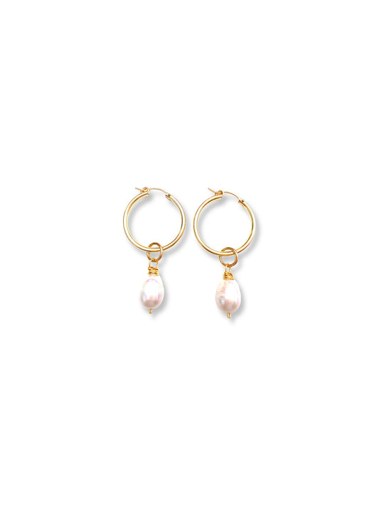 Small Hoop Earrings- Pearl