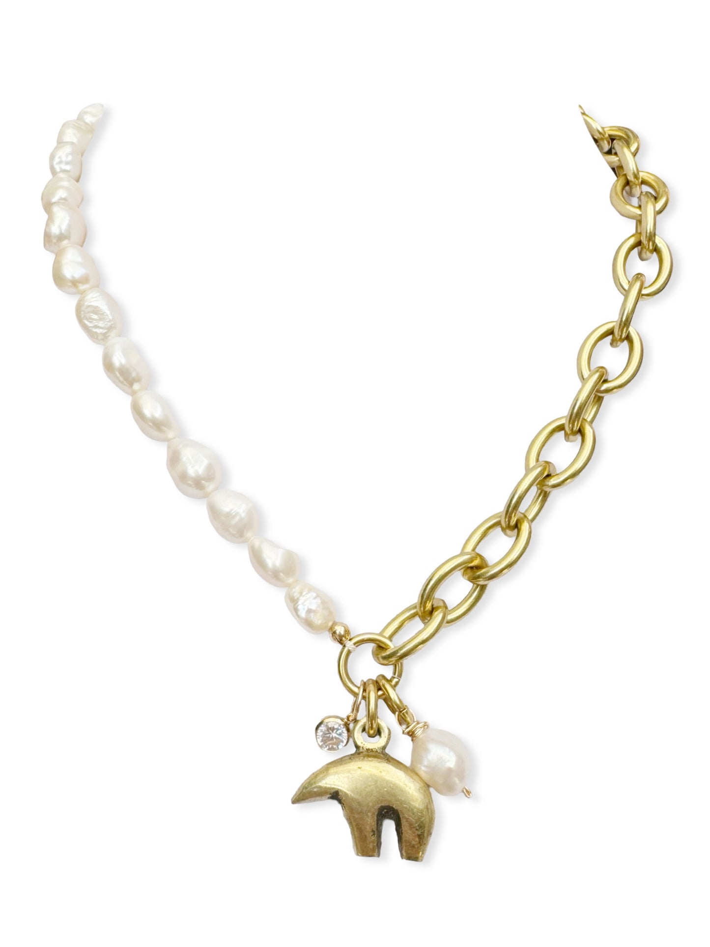 Chunky Brass & Pearl Necklace