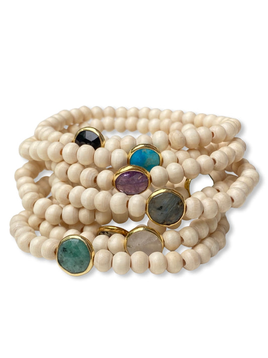 Wood Stretch Bracelet- White Beachwood