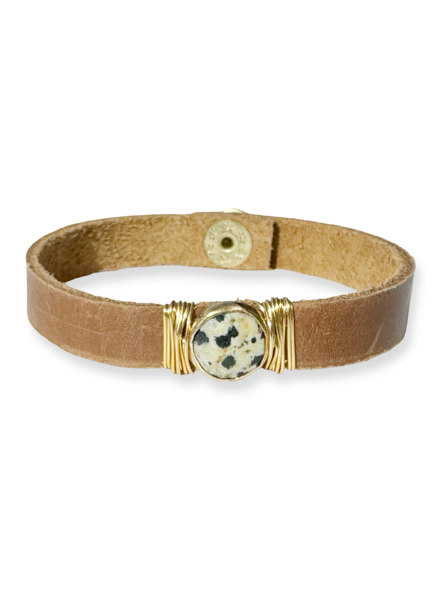 Gold Stone Single Leather Bracelet