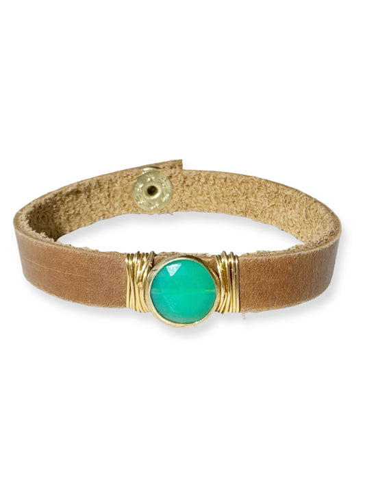 Gold Stone Single Leather Bracelet