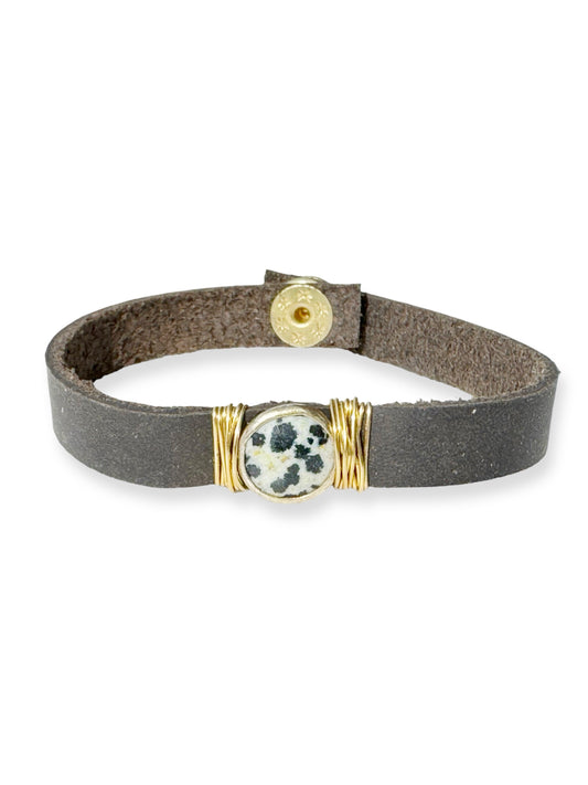 Gold Stone Single Leather Bracelet