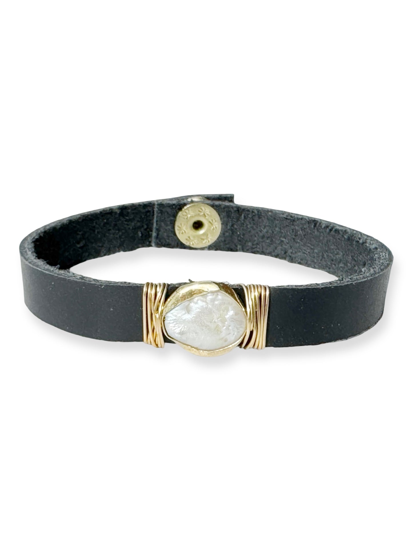 Gold Stone Single Leather Bracelet