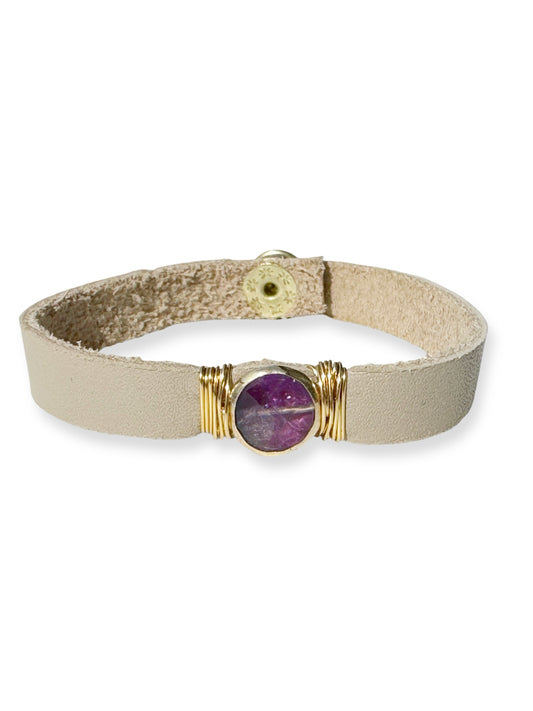 Gold Stone Single Leather Bracelet