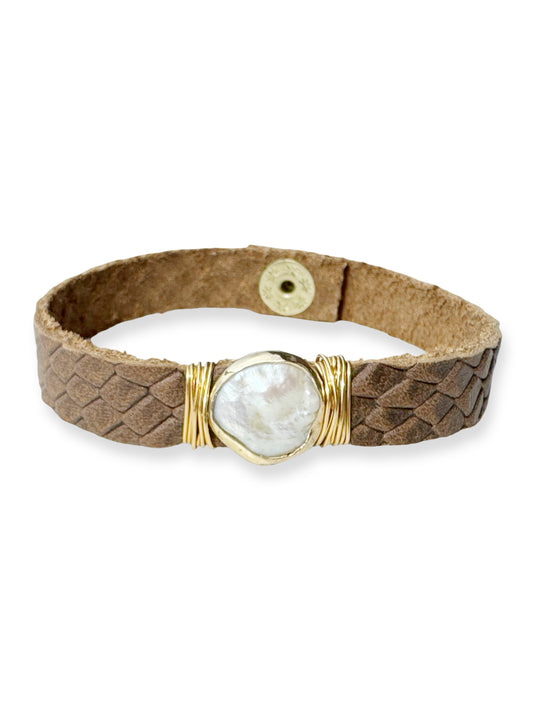 Gold Stone Single Leather Bracelet